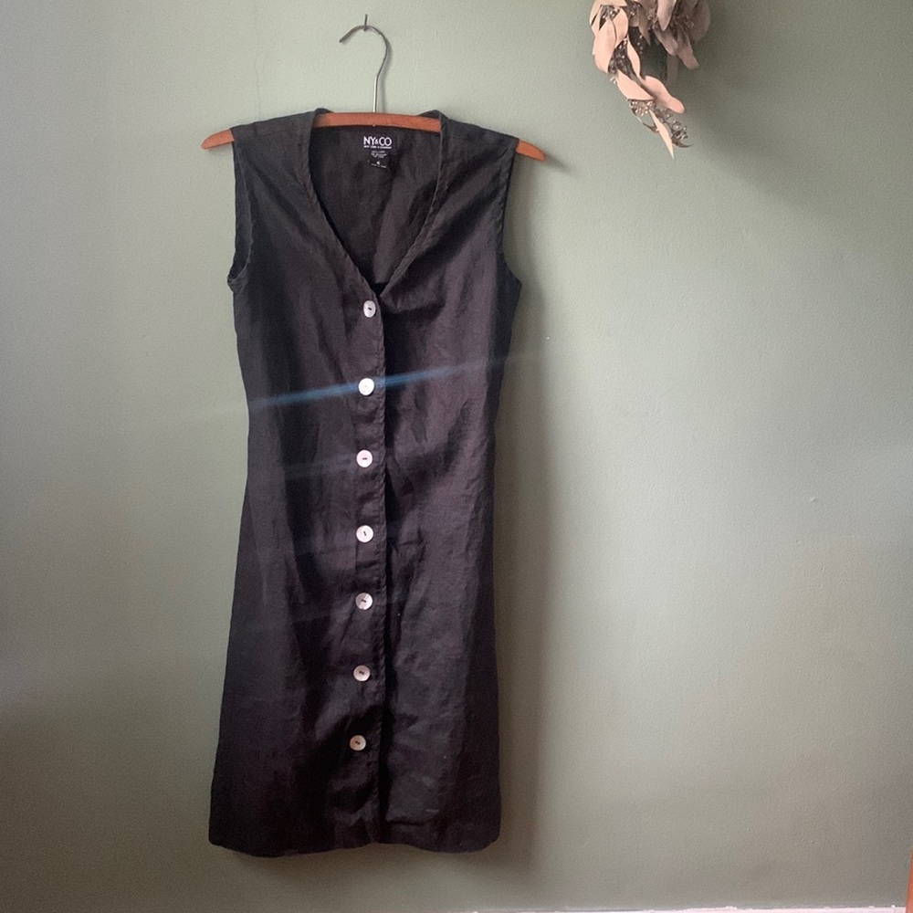 Black linen casual dress